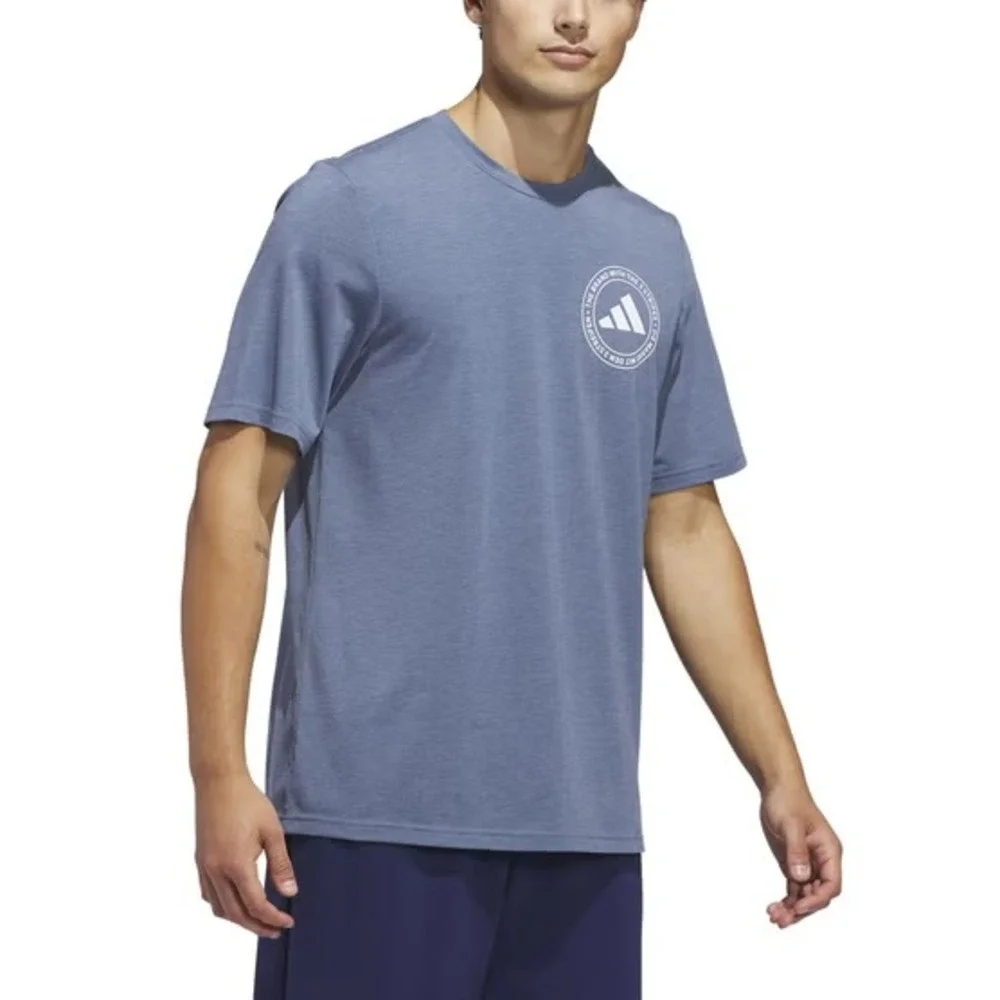 Adidas Mens Short Sleeve Logo Tee Blue Heather Graphic T-Shirt XL New